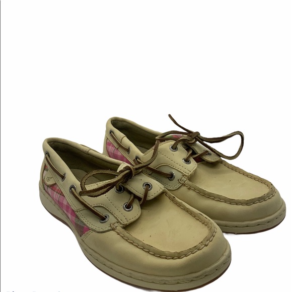 Sperry | Women's Angelfish Boat Shoe | Slip-On Sneaker | Tan | Pink Plaid | 8.5 - Picture 1 of 9